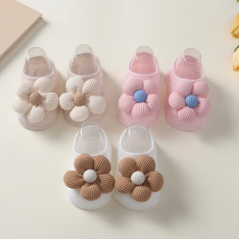 Cute Flowers Baby Girls Headband + Socks Set Newborn Girls Cute Toddler Princess Sock Autumn Infant Cotton Socks