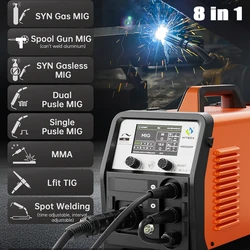HITBOX Double Pulse MIG Welder 8 in 1 Aluminum Welding Machine MMA/Gas MIG/Gasless MIG/Lift TIG/2T/4T/Spot/Spool Gun HIM250DPP