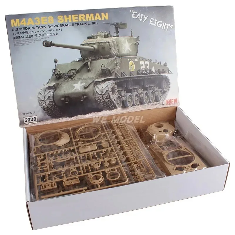 Modelo Ryefield, Kit de modelo de tanque ensamblado de plástico, RM-5028, tanque mediano estadounidense M4A3E8, modelo de juguete Sherman, colección de pasatiempo 1/35