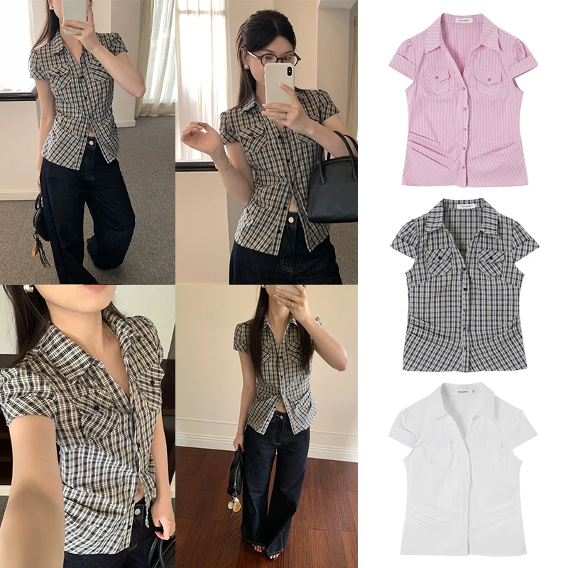 

Женский топ Sweetknit Spicy Girl с плиссировкой и завышенной талией, в стиле ретро, в клетку, Y3852, приталенный, летний, без рукавов, из хлопка