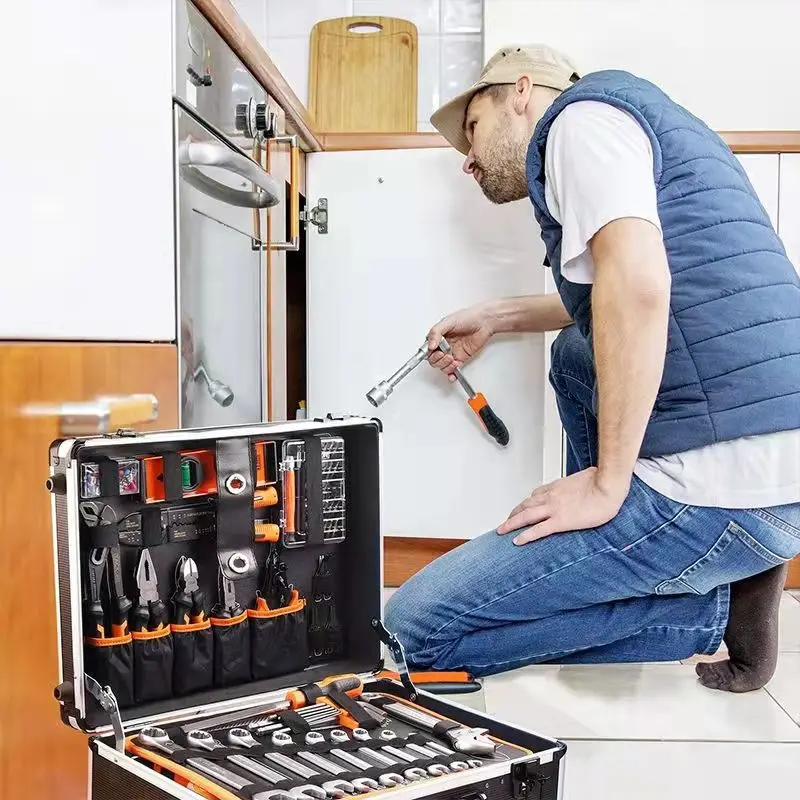 Professional Red Hand Tool Set Complete Set of Accessories Box Portable Woodworking Hand Tool Set