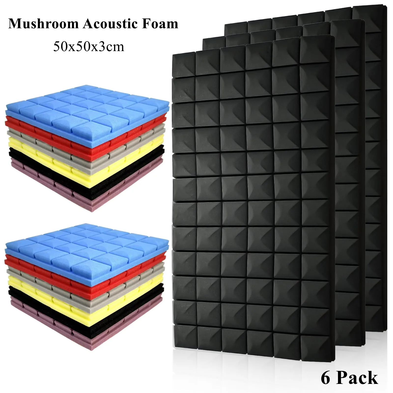 Make friend 6Pcs 50x50x3cm Studio Acoustic Foam Soundproof Wall Panels Sound Absorption Treatment Sound Insulation Foam