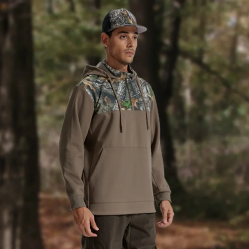 Men's street style camouflage color-block sweatshirt, new autumn and winter model, with crotch, hunting zipper hoodie pullover