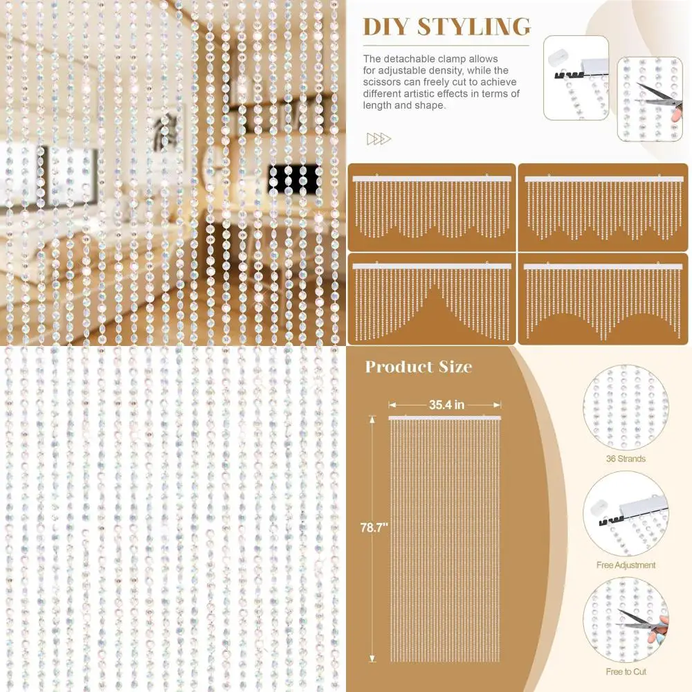 

36-Strand Clear Acrylic Beaded Curtain, 3FT x 6.5FT, Crystal Cut for Room Divider & Party Decor