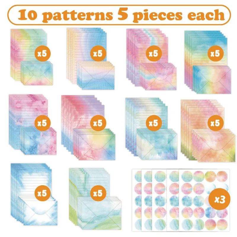 50set Creative Rainbow Watercolor Envelope Letter Paper Sealing Sticker Set Birthday Wedding Party Invitation Beautiful Mailers