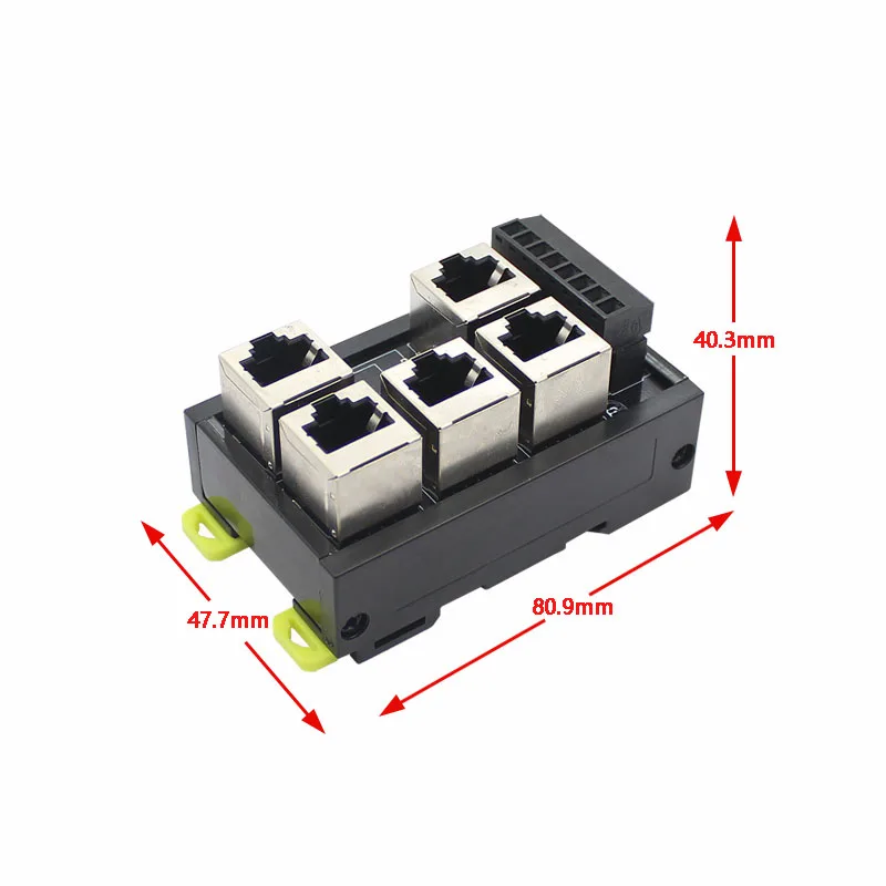 Bloque de terminales de placa de ruptura Buss de 5 vías, conector de montaje de riel DIN, conector RJ45 a tornillo 8P8C