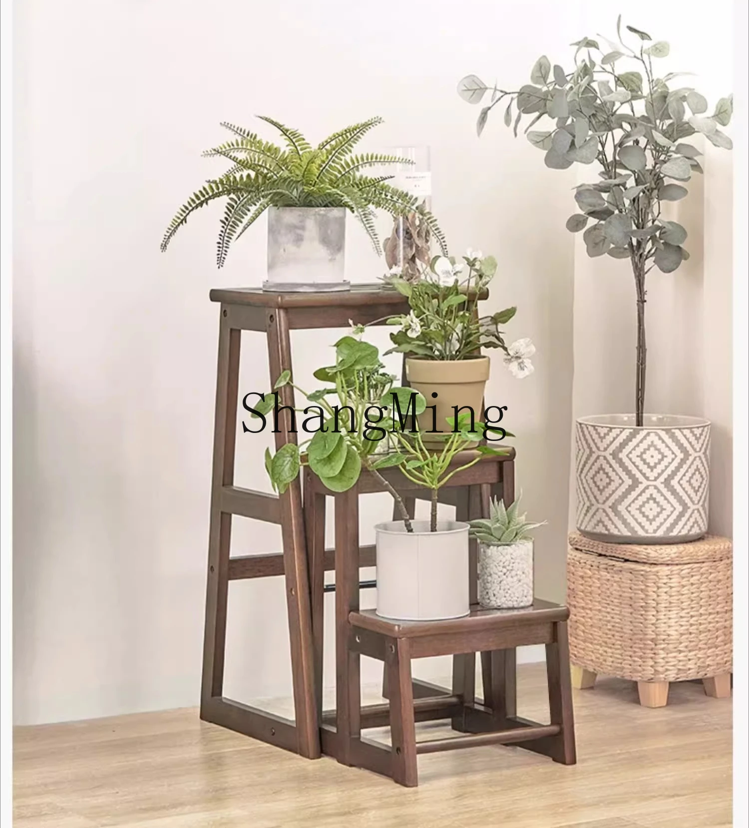 ZYY household high value solid wood three-story ladder stool dual-purpose folding ladder household wooden ladder indoor