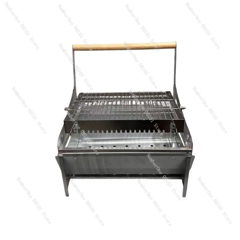 Tragbarer Klapp-Grillrost für Outdoor-Camping, Abnehmbarer Leicht zu Reinigender Drehgrill für Spieße, Fleisch und Kebab