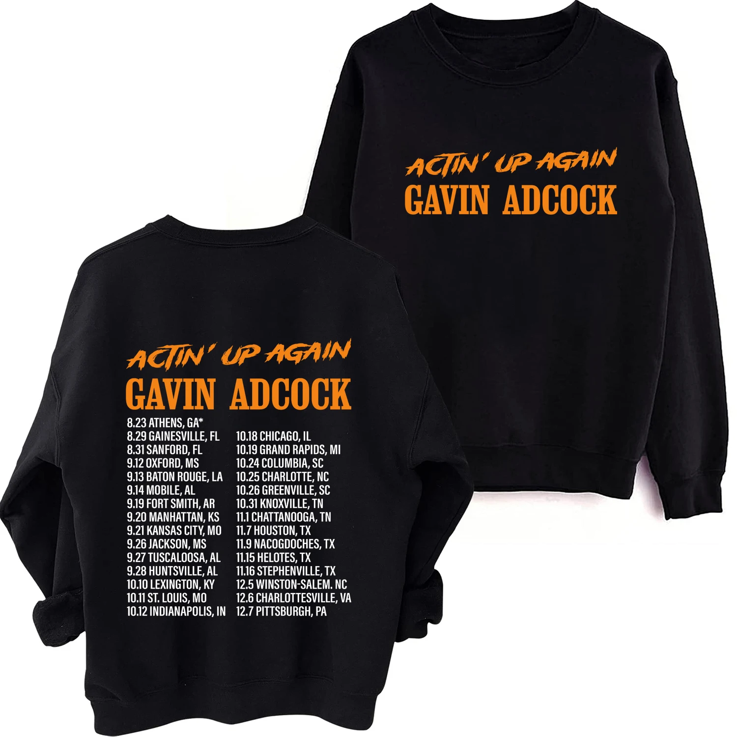 Gavin Adcock Actin' Up Again Tour 2024 Music Fans Gift Long Sleeve Spring Autumn Sweatshirt Unisex Casual O-Neck Hoodie