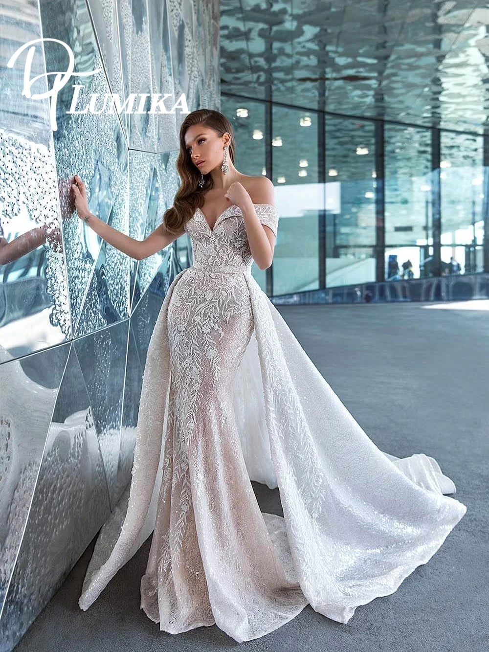 

Romantic Off The Shoulder Applique Wedding Dress 2026 Romantic Sleeveless Bridal Gown Detachable Skirt Floor Length Bridal Dress