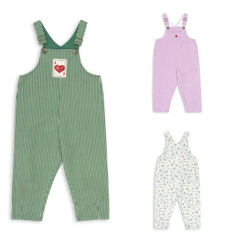 夏子供オーバーオールポーカーストライプ全体紫ストライプ女の子パンツグリーンストライプ男の子パンツ男の子服花ジャンプスーツ