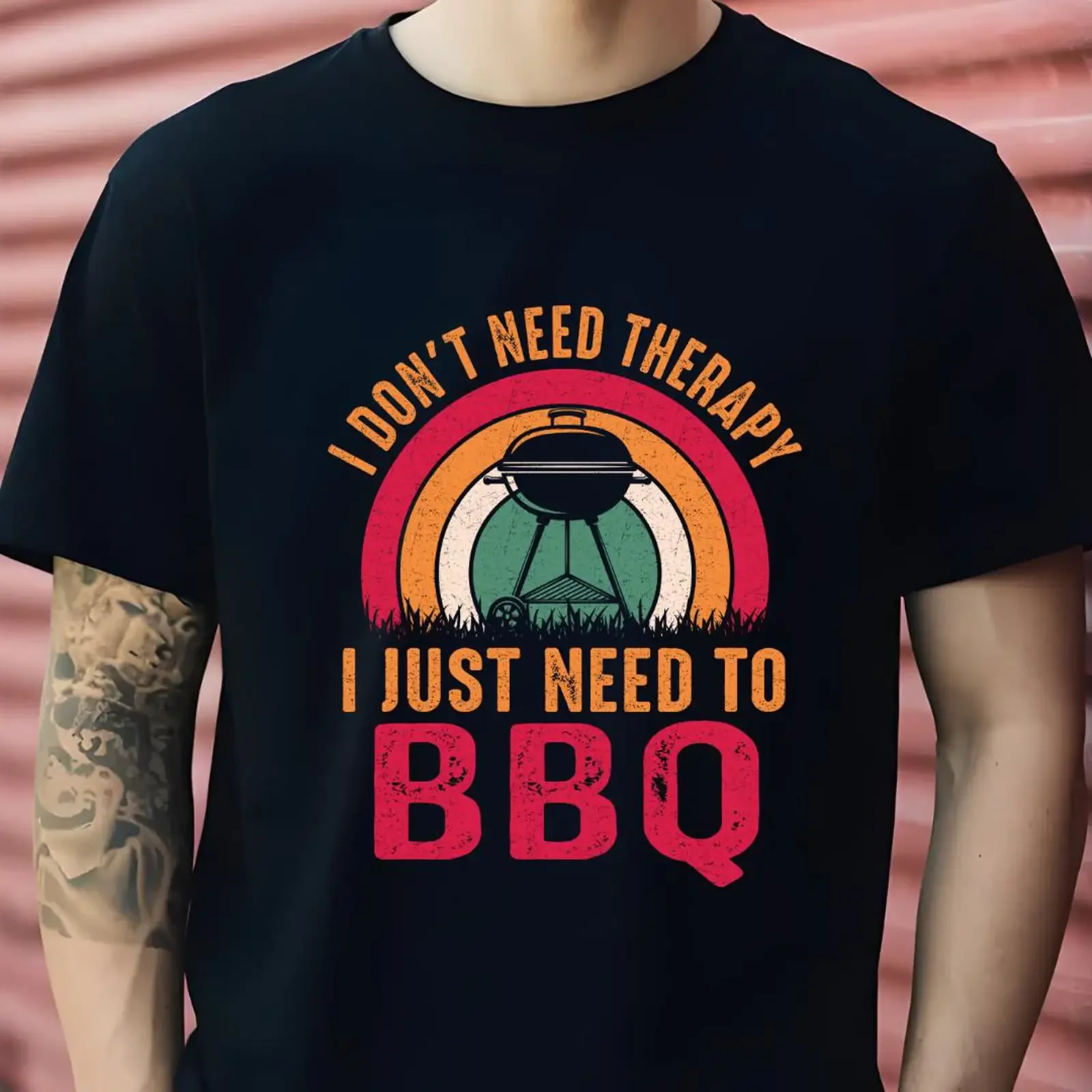Funny BBQ T Shirt Grill Lover Dad Stress Relief Cookout  vintage Washed fashion graphic homme Top For Everyday Wear Casual