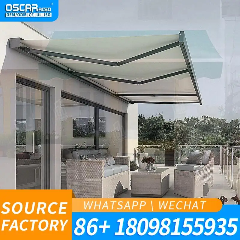 Waterproof Retractable Sunshade Canopy with LED Light for Restaurant Balcony Outdoor Customized PVC Pergola Awning Retractable A