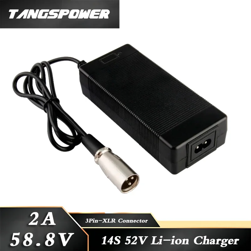 

58.8V 2A Lithium Battery Charger For 14Series 52V Li-ion Battery Pack Fast Charging 3Pin-XLR Connector Power Tool Charger