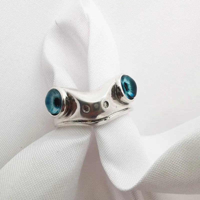 New Charm Frog Rings For Men Women Vintage Blue Eye Trendy Animal Ring Open Adjustable Hip Hop Jewelry Gifts Anillos