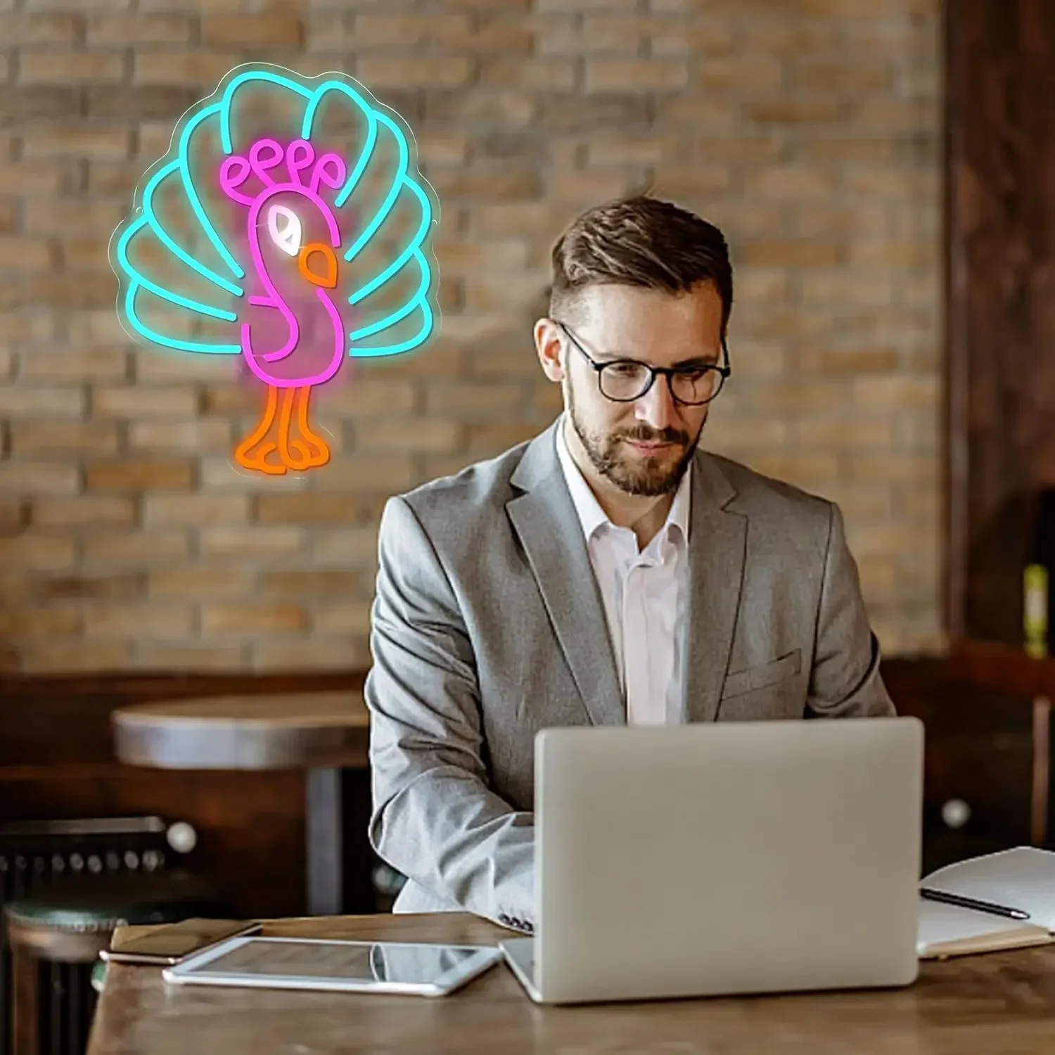 Colorful Peacock Neon Sign Cyan Pink Orange LED Wall Art USB Powered Modern Cafe Bedroom Party Home Decoration Hanging Light