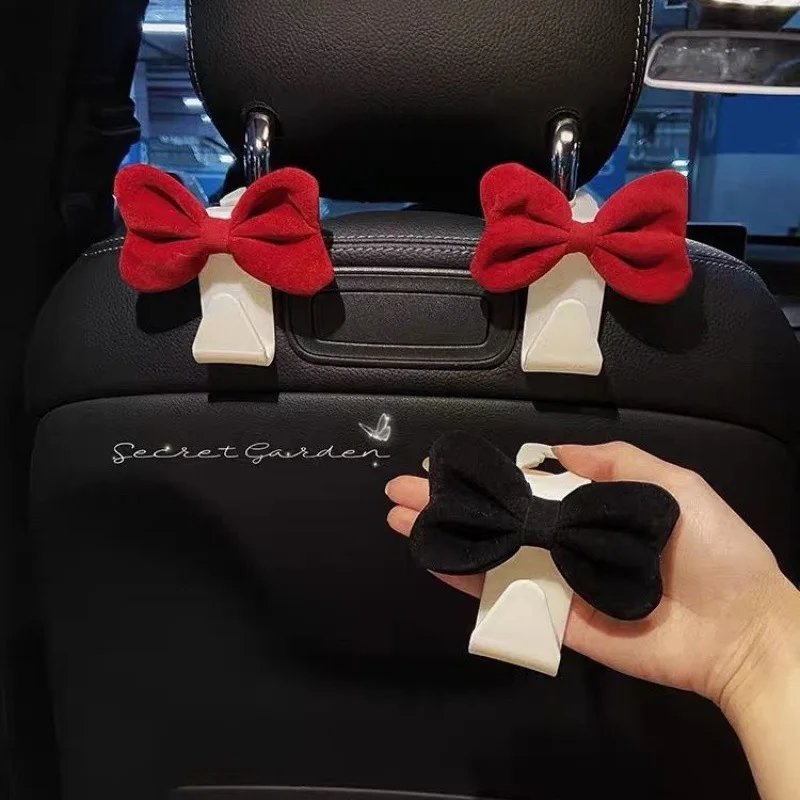 Fashion Trend Red Black Bow Car Hook Creative Multifunctional Car Storage Seat Back Hook Car Interior Accessories Supplies