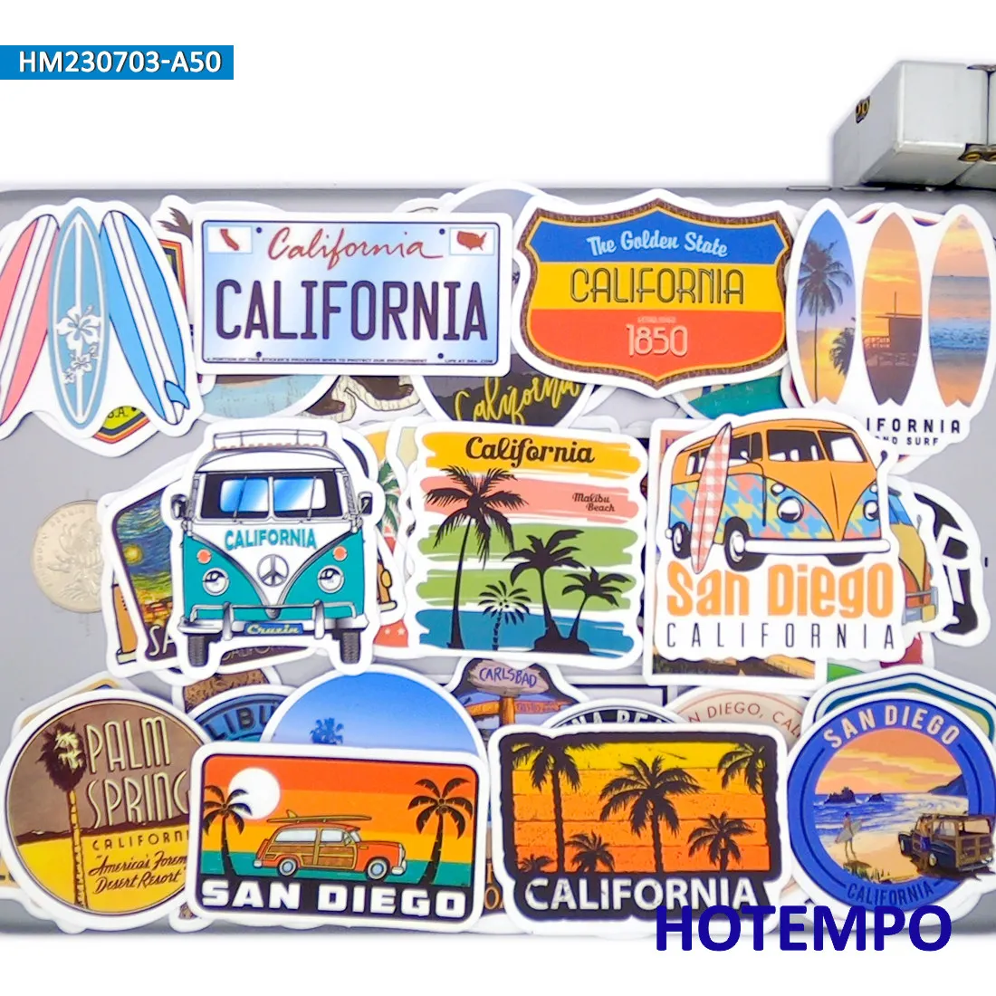 California Aufkleber Set, Retro Stadtbild Poster Reisestil, Geeignet für Dekoration, Laptop, Auto, Telefon, Motorrad, Sammelalbum, Gepäck, Helm, Lustiges Sticker-Paket, 20/30/50 Stück