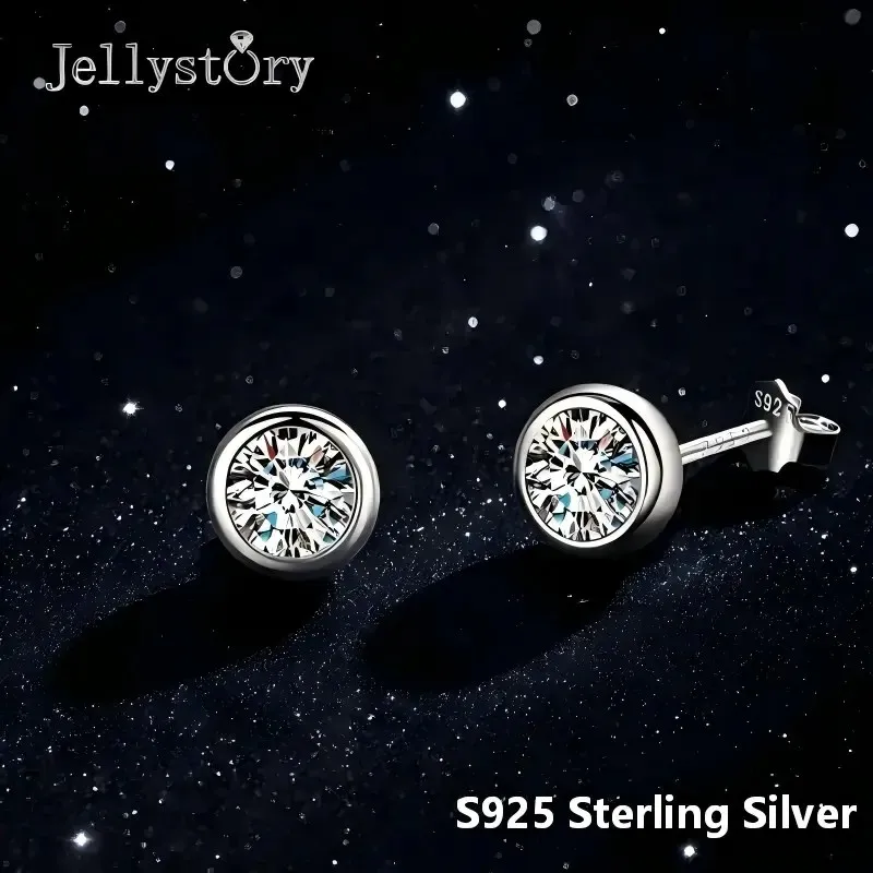 JellyStory S925 Silver Bubble Moissanite Stud Earrings, Light Luxury Simple Classic Jewelry, Dainty Gift for Women