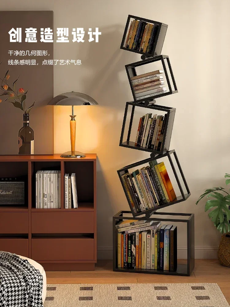 Creative corner bookshelf floor-to-ceiling shelf integrated against the wall stainless steel free combination bookcase