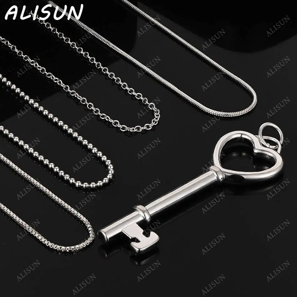 

ALISUN 40-75cm 925 Sterling Silver Heart Key Pendant Necklace Chain For Woman Wedding Fashion Jewelry Christmas Gifts