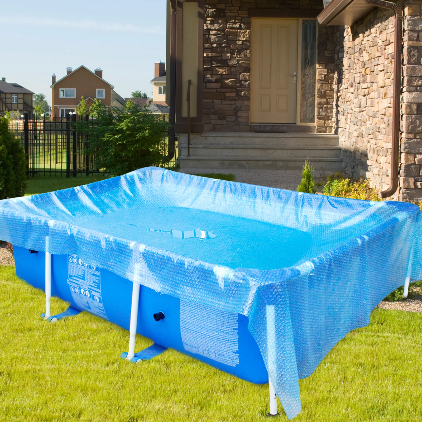 

1pc Rectangle Pool Bubble Insulation Inflatable Protection Outdoor Insulation Bubble Pool Cover Spa PE Material Waterproof