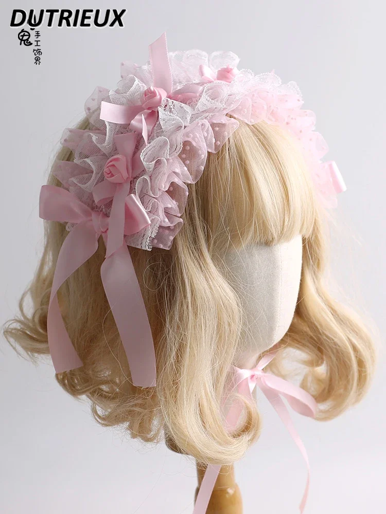 Acessórios de cabelo estilo Lolita originais para mulheres, rosa Showa Cruz, Headwear, chapéu, Headband, manga de mão, doce, bonito, novo