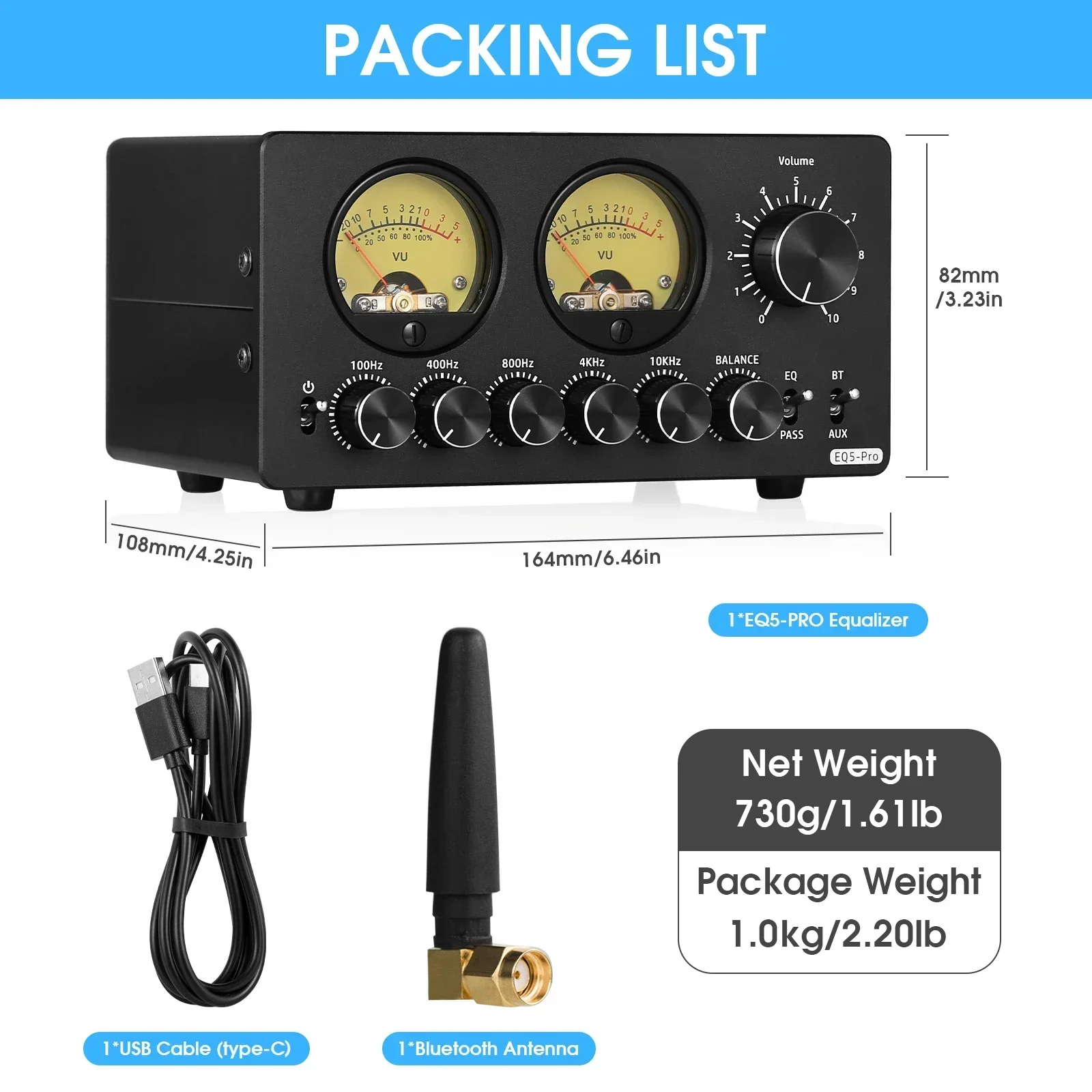 Douk audio eq5 pro bluetooth 5-band vorverstärker eq equalizer 3,5mm aux analoger audio prozessor für lautsprecher/verstärker mit vu meter