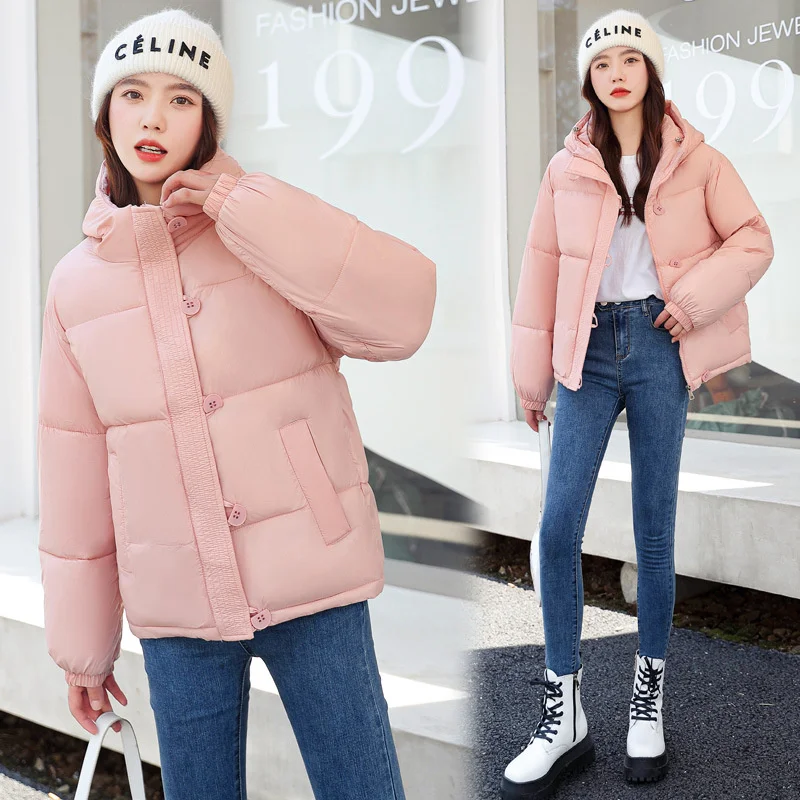 

Women Hooded Thick Warm Short Jacket Cotton Padded Parka Basic Coat Female 2023 New Winter Parkas Women Jacket Coats Outerwear