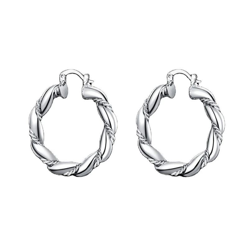 Charm 925 Sterling Silver 30MM Twisted Round Hoop Earrings For Women Fashion Luxury Wedding Party Favors Jewelry Accessories