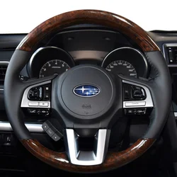 For Subaru Forester 2015 Legacy XV Outback 2015-2017 Hand-stitched peach wood grain Genuine leather car Steering Wheel Cover