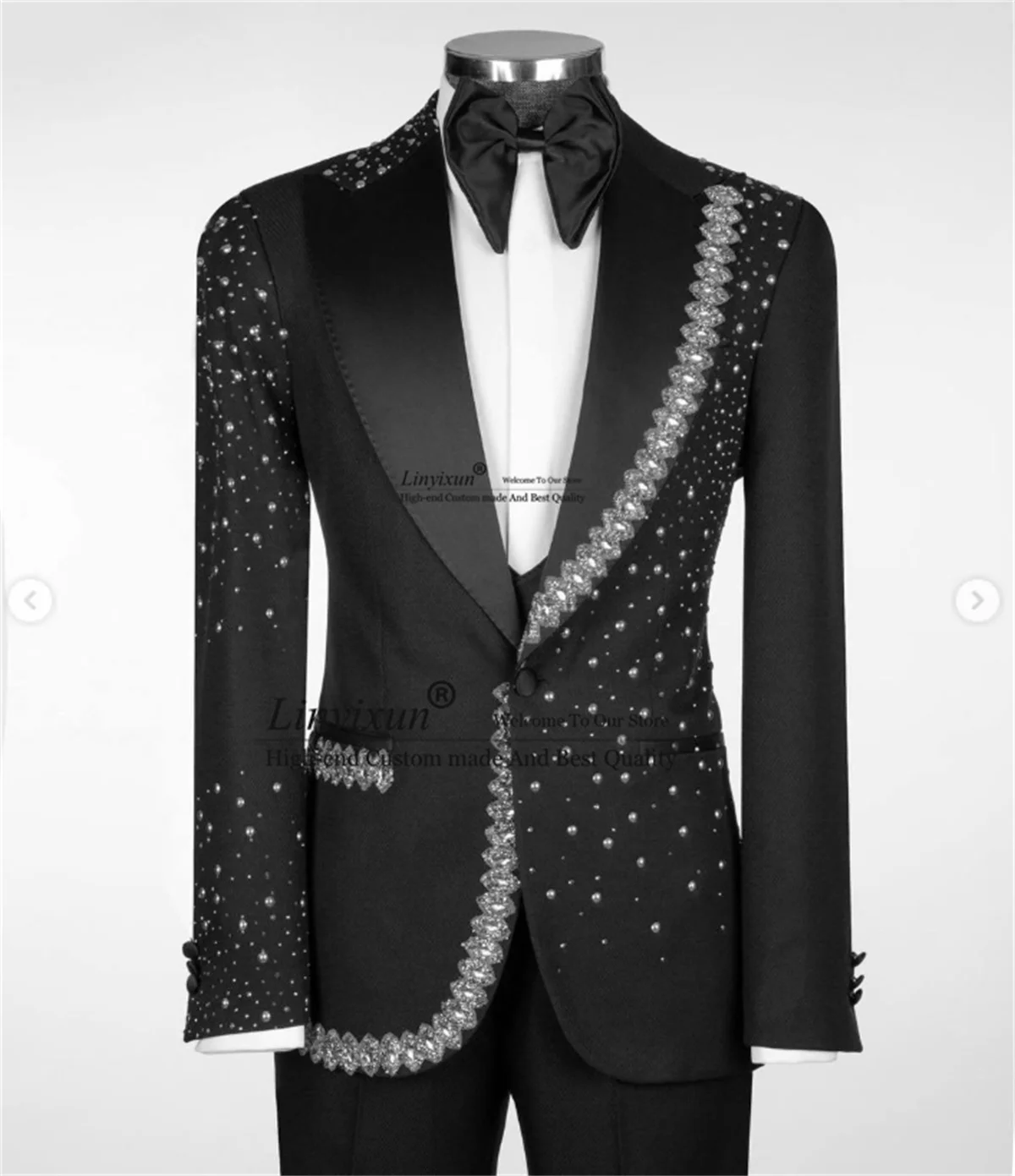 

Мужские костюмы с блестящими стразами и кристаллами, комплекты из 3 предметов, свадебные смокинги для жениха, приталенные пиджаки для вечеринок, индивидуальный пошив, мужской костюм