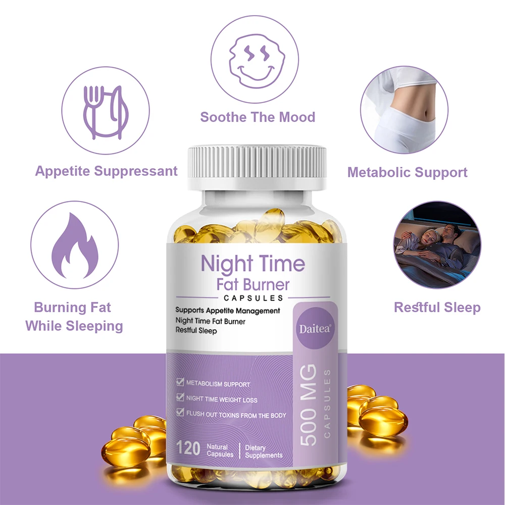 Nighttime Fat Burner, Boosts Metabolism, Weight Management, Improves Sleep - 500 Mg Serving, 120 Capsules