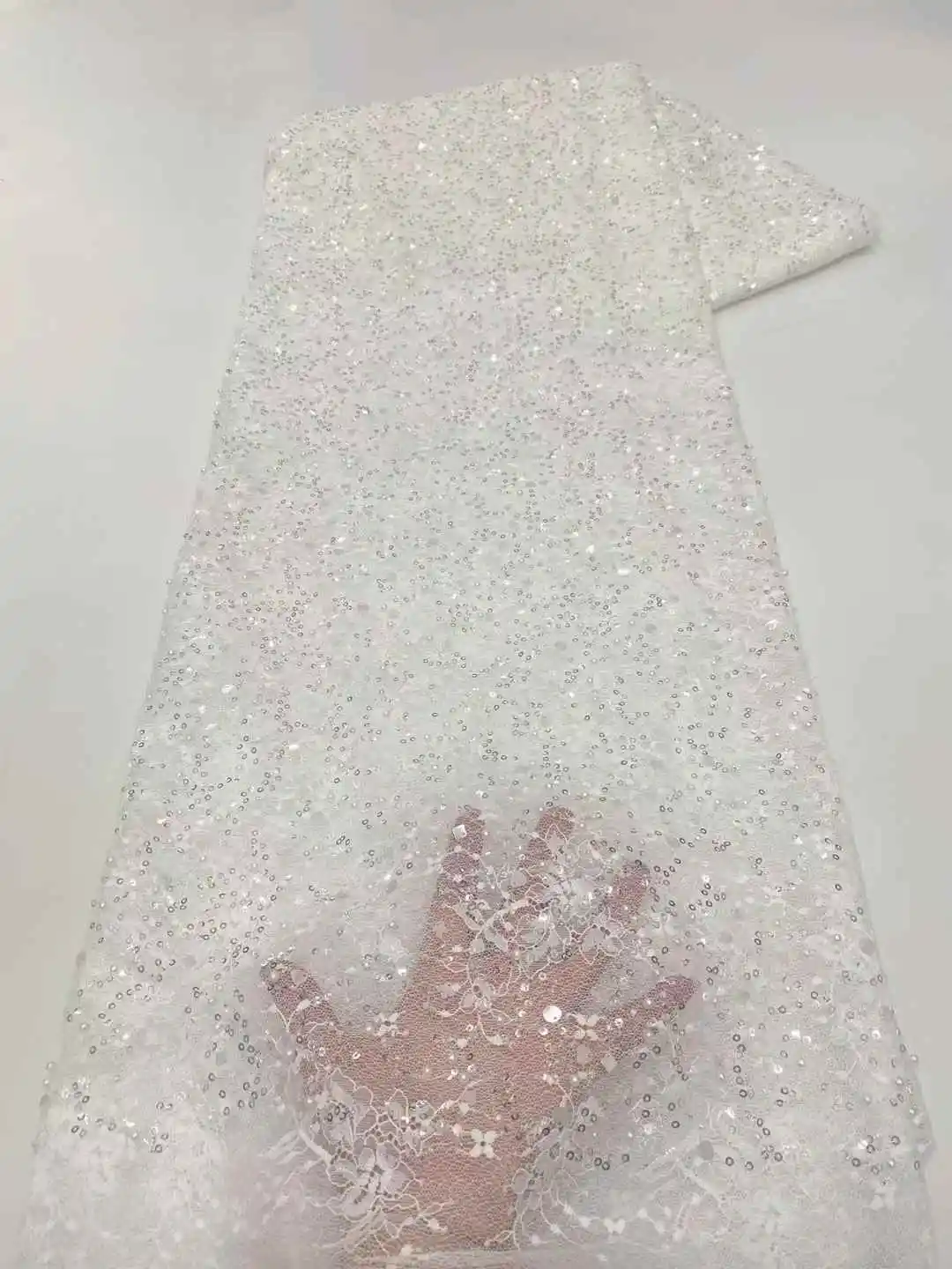 

African Groom Beads Lace Fabric, French Sequins Lace Fabric, Embroidery Mesh Laces, Nigerian Sewing, High Quality, Wedding Dress