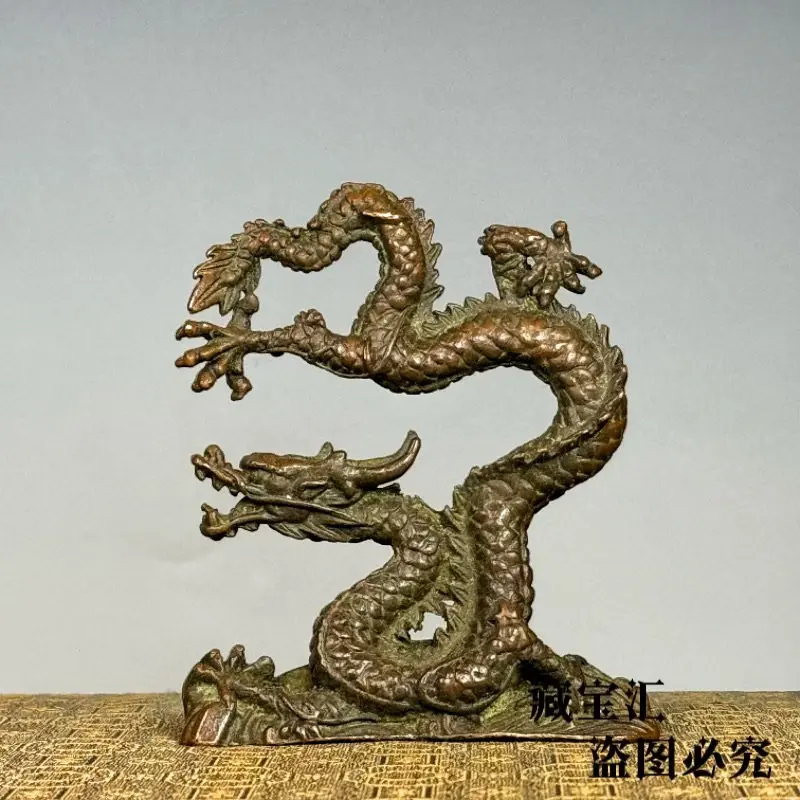 Old Collection Ancient Bronze Solid Zodiac Dragon Statue Old Patina Lucky Wealth Fortune Dragon Home Decoration Collectible