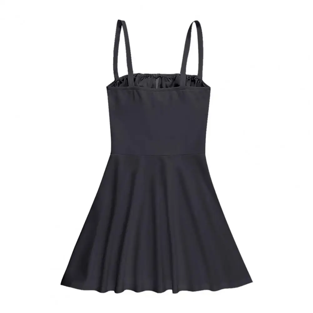 

Women Summer Dress Bandeau Drawstring Skater Hem Suspender Dress Solid Color Short Dress Parties Beach Wear
