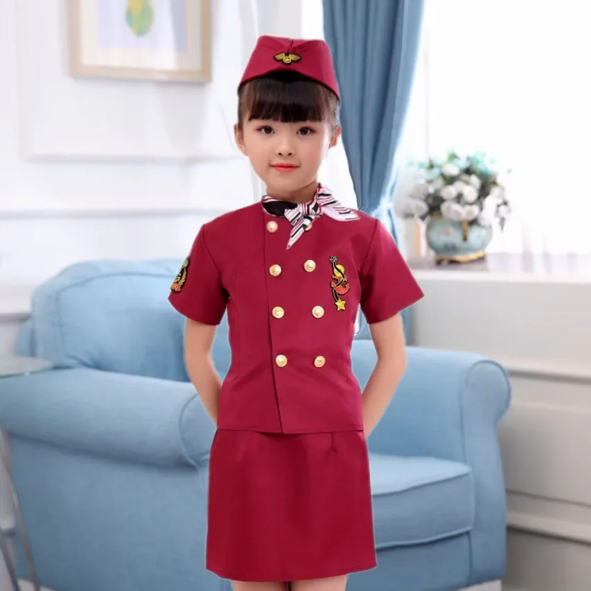 Halloween Pilot Cosplay Kostüme für Kinder Jungen Geburtstags geschenk Mädchen Flug begleiter Kostüm militärische Leistungs uniform