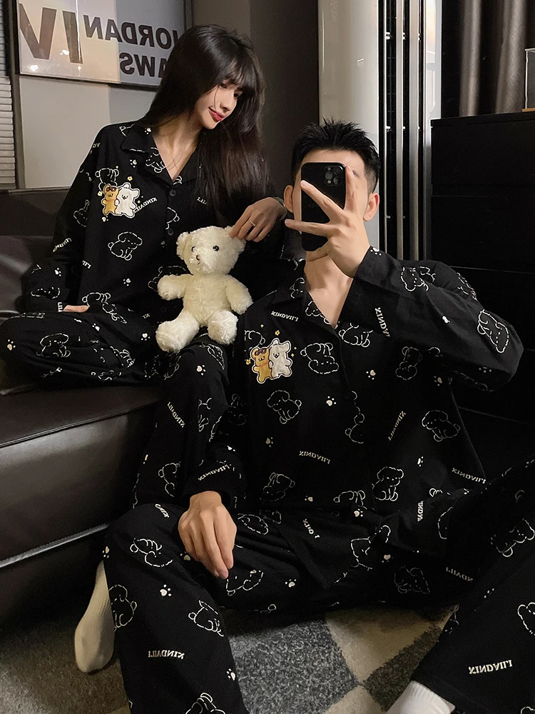 Piyama pasangan DAIMELU, baju tidur anak anjing, piyama wanita katun murni lengan panjang celana panjang, setelan musim semi dan gugur, setelan santai pria baru
