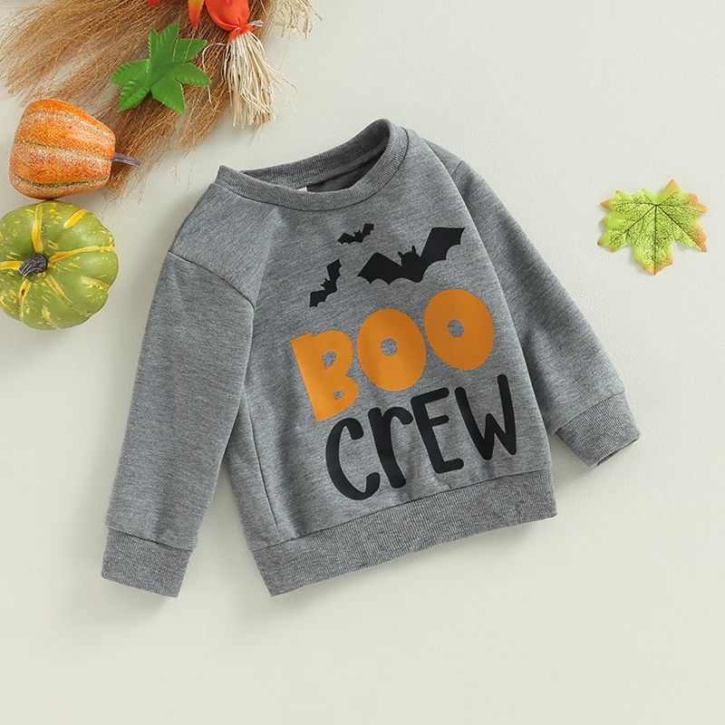 2023-06-25 Lioraitiin 0-4Years Boys Girl Sweatshirt Long Sleeve Crew Neck Letters Bat Print Hoodie Pullover Halloween Clothes