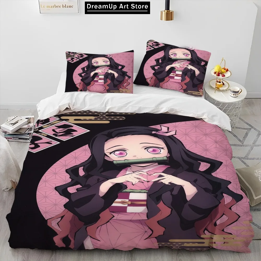 3D Print Demon Slayer Kamado Nezuko Bedding Set Boys Girls Twin Queen Full Size Duvet Cover Pillowcase Bed Adult Bedroom