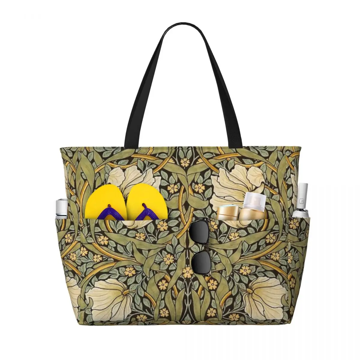 Custom William Morris Pimpernel Beach Tote Bag Women Extra Large Gym Carry On Floral Textile Pattern Travel Shopping Bags