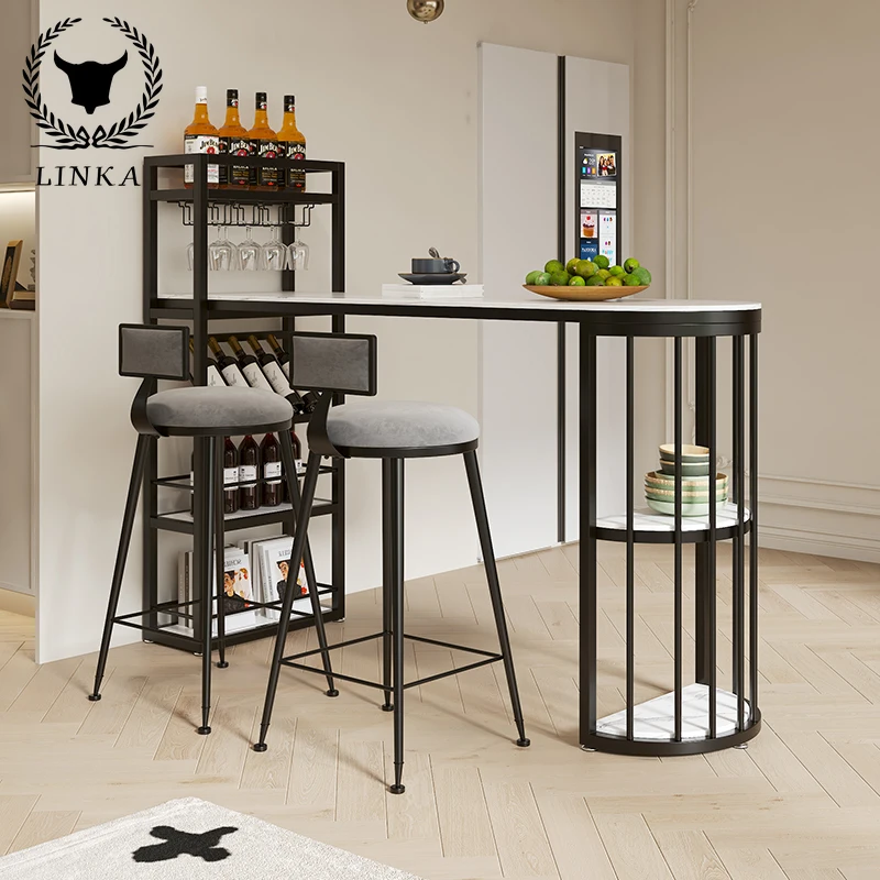 

Luxury bar table living room household small balcony wall partition wine cabient integrated rockboard table chair combination