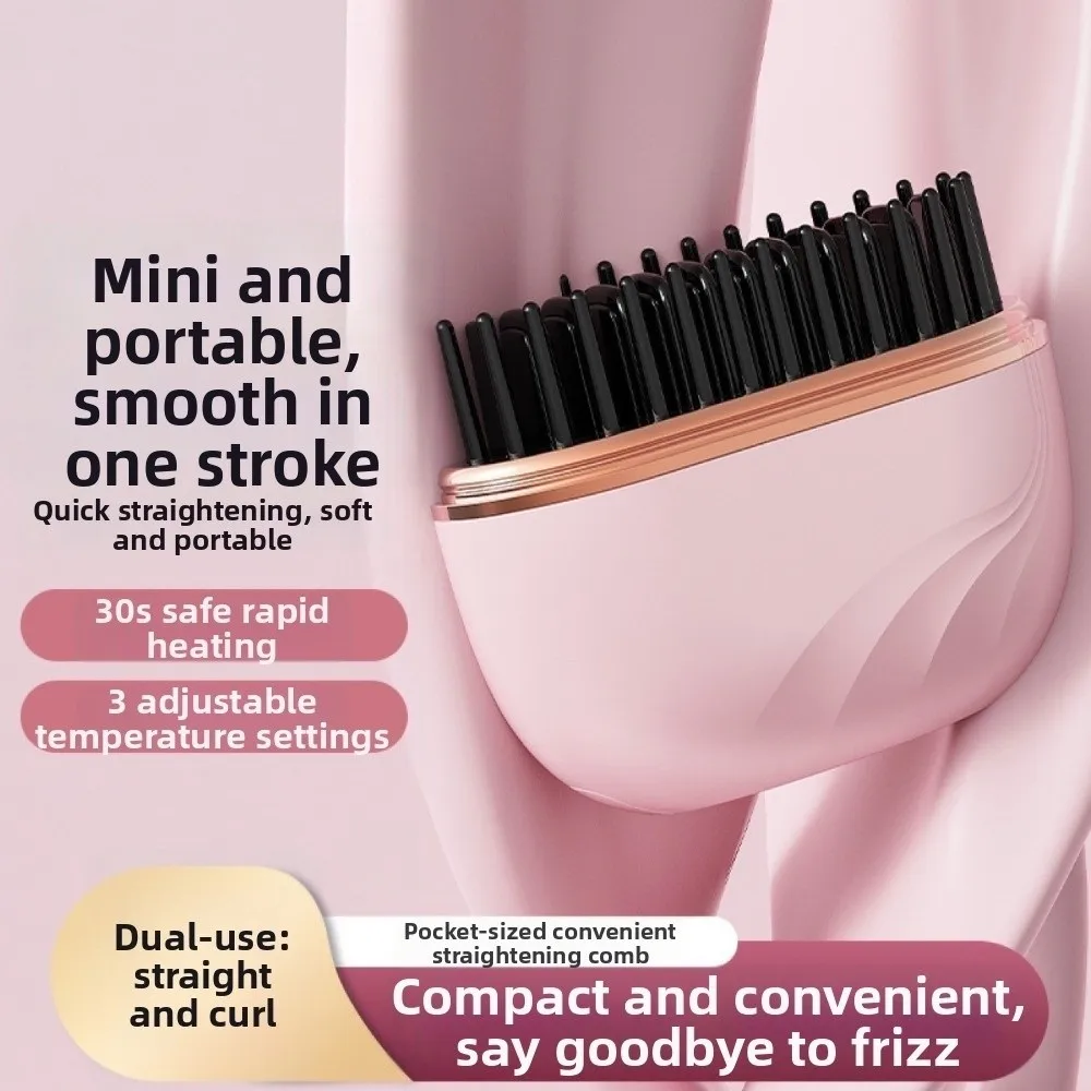 USB Charging Wireless Bangs Comb Fast Heating Frizz-Free Mini Straight Hair Brush Cordless Rechargeable