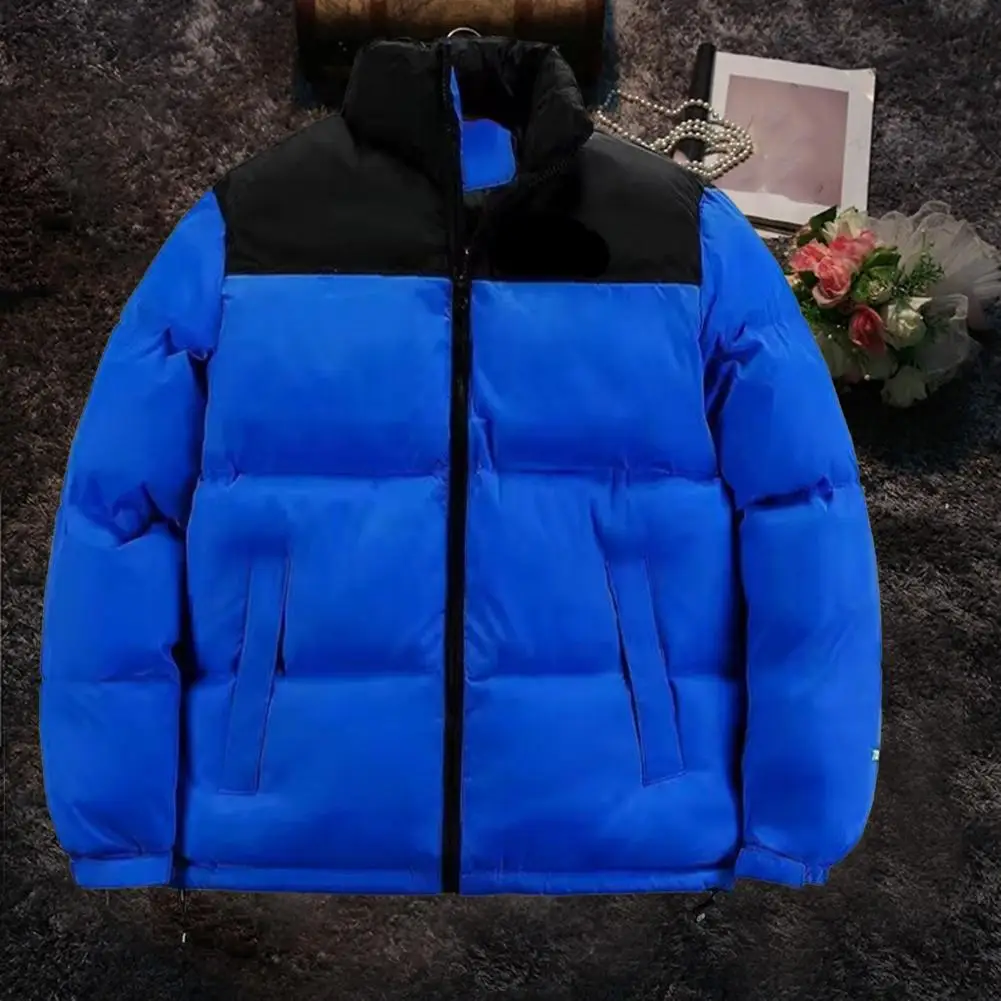 Chaqueta de plumón acolchada de algodón para hombre, abrigo a prueba de viento con bolsillos de cuello alto, chaqueta elegante de manga larga para exteriores