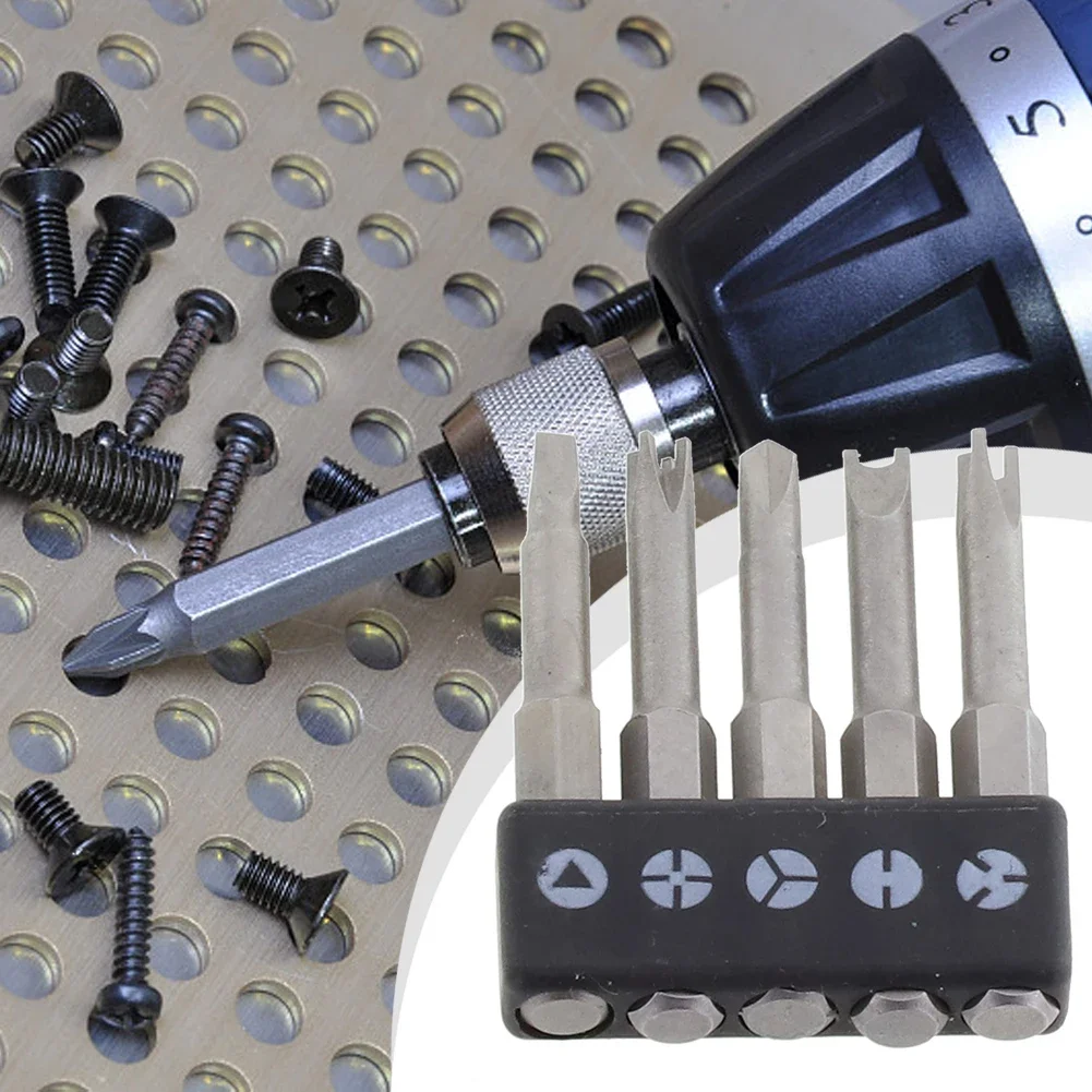5pcs 50mm/1.96Inch Hex Shank Screwdriver Bits Set Special U Y Triangle Three Four Point Shapes Batch Head Set