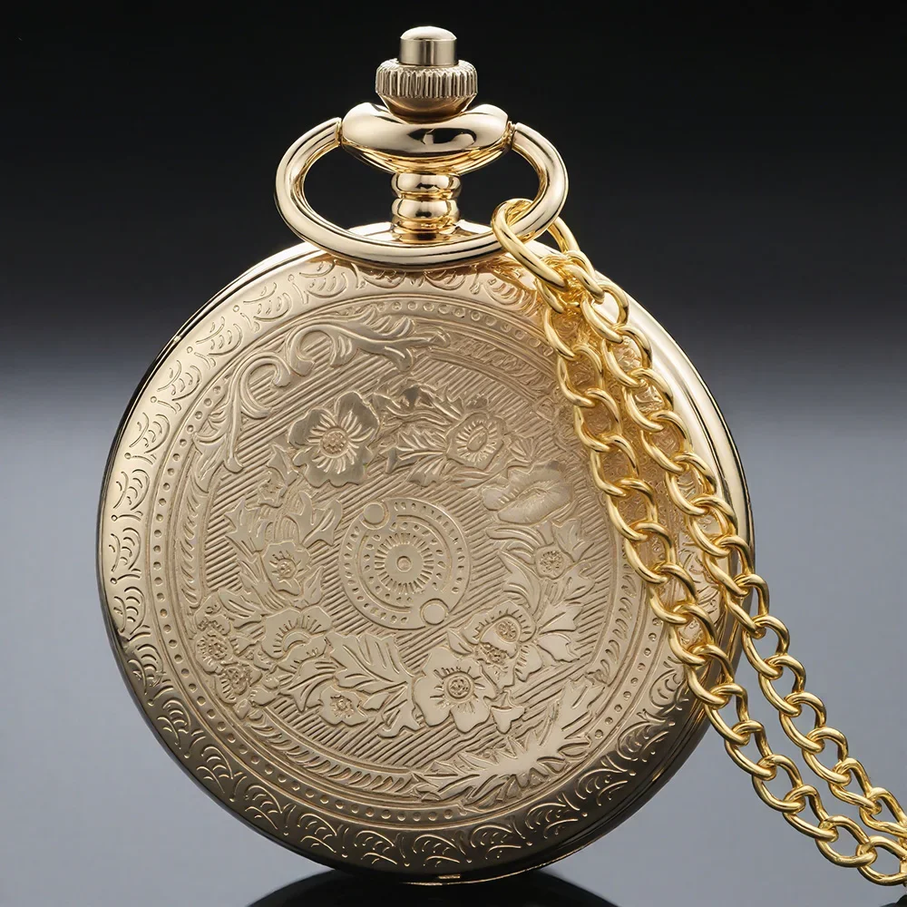 Steampunk Gold Quartz Pocket Watch Necklace for Dad and Grandpa Exquisite Watches Clock Souvenir Brithday Gift Reloj Hombre