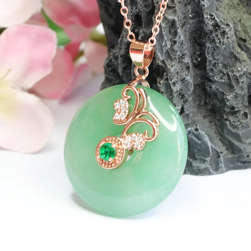 

Natural Dongling Jade Pendant Green Dongling Safety Buckle Pendant Necklace