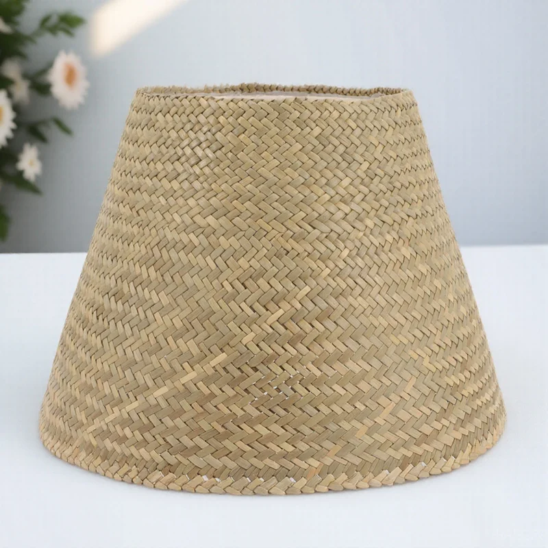 

Braided Seagrass Lamp Shade for Table Lamp Desk Floor Light Cover Woven Rattan Shade Vintage Style Handmade Natural Fiber Warm