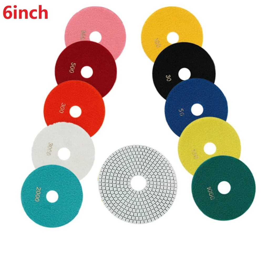 6 Inch 150mm Dry/Wet Diamond Polishing Pads 30-3000 Grit Flexible Grinding Discs For Concrete Granite Marble Grinding Tools