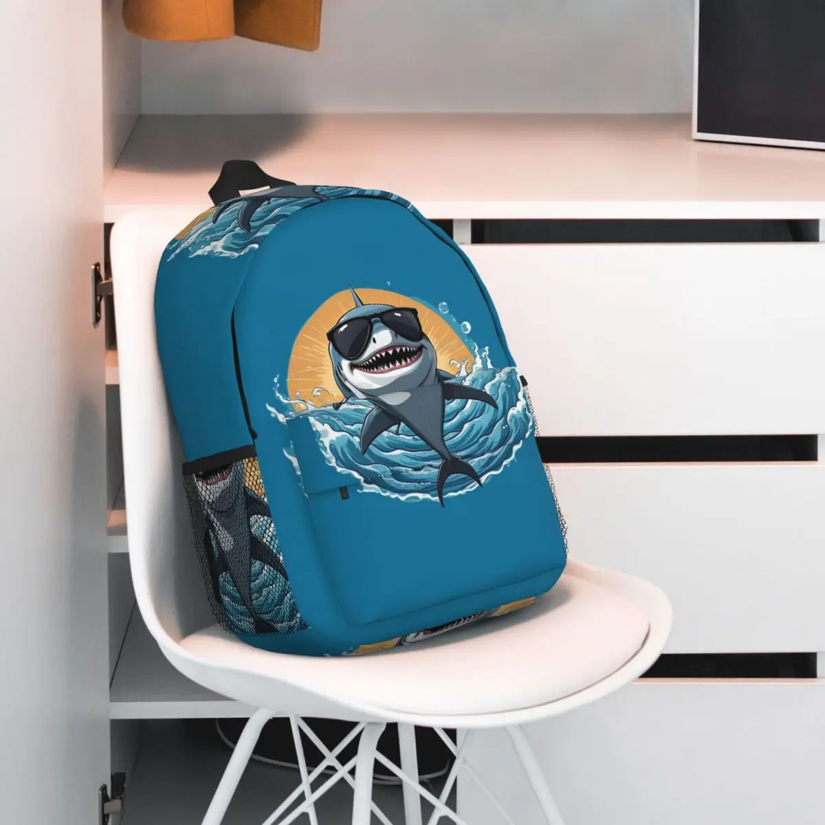 Cartoon Shark With Sunglasses Pattern Backpack Student BookBag Kids School Bag Laptop Shoulder Bags for Boys Girls